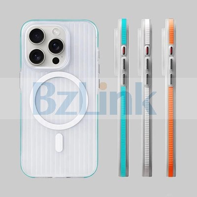 Geometric 3D Stripes Wireless Charging MagSafe Phone Case For iPhone 14 15