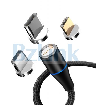 Fast Charging 1M 3.3ft 3 in 1 Magnetic 360 Free Rotation Data Cable