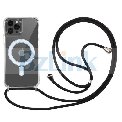 Shockproof Acrylic Hard PC Lanyard Clear Magnetic Case For iPhone 15