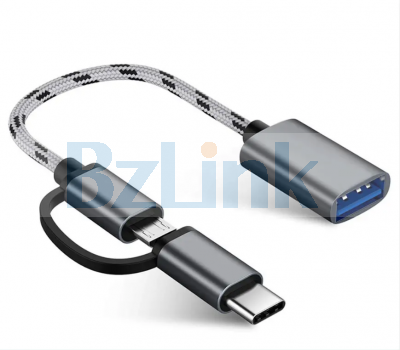 2 in 1 OTG Adapter Cable Nylon Braid USB 3.0 to Micro USB Type C Data Sync Adapter