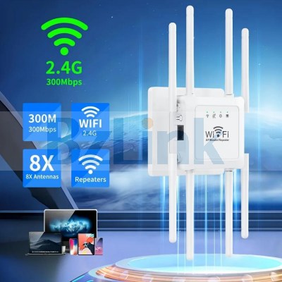 300Mbps WiFi Extender Repeater 8 Antennas WiFi Booster 2.4G WiFi Signal Amplifier Wireless Router Network